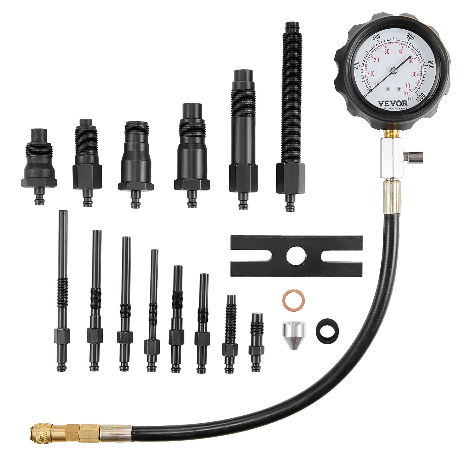 SucceBuy Tester di compressione del motore diesel 18 pezzi Kit di strumenti per test della pressione del cilindro Tester dell'iniettore diesel Cilindro di controllo per camion