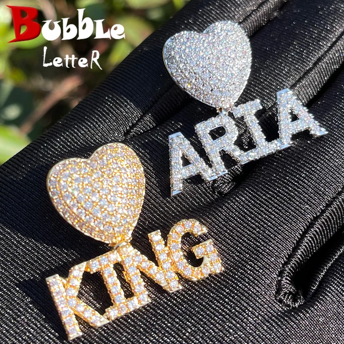 Bubble Letter Custom Name Necklace for Women Heart Bail Tiny Glossy Pendant Iced Out Charms Hip Hop Jewelry