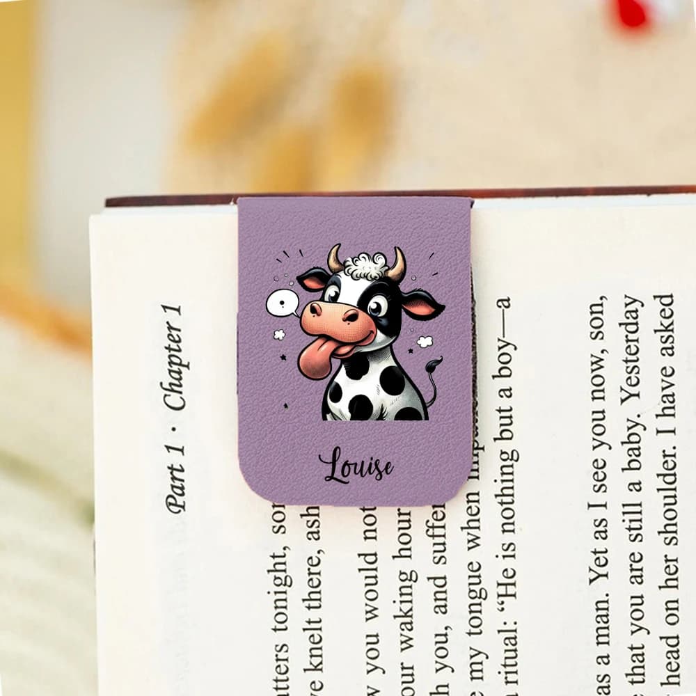 1PC Diy Cow Personalized Text Print Purple Leather book clamp For Boys Gifts