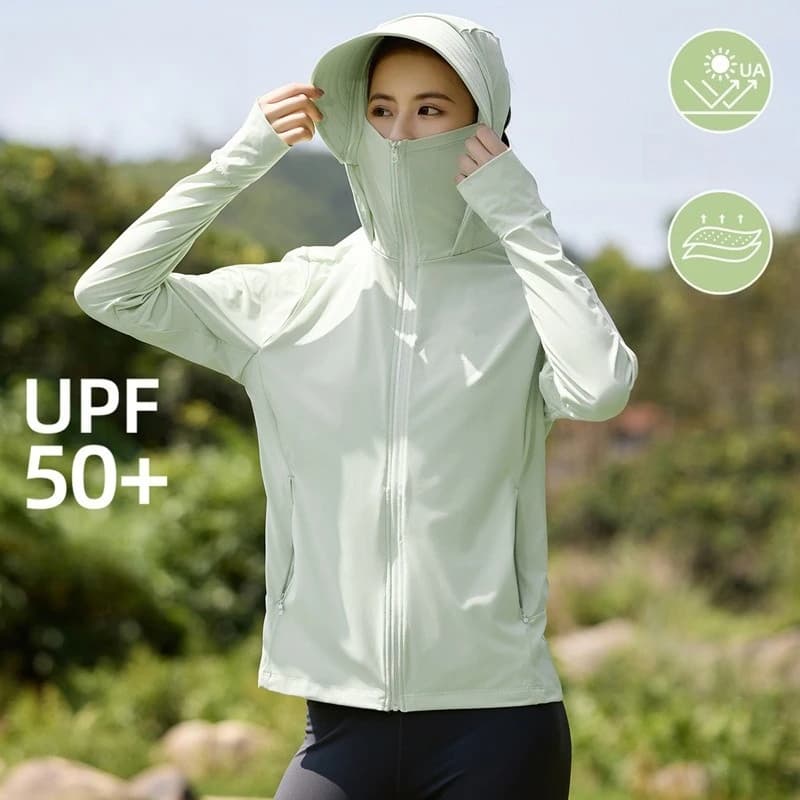 Summer Ice Silk Original Yarn Sunscreen Clothing Women's Removable Brim Cool Anti-ultraviolet Long-sleeved Outdoor Cycling