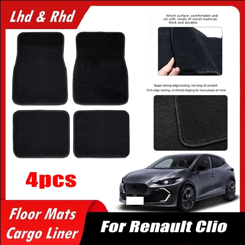 4pcs Car Floor Mats All-Weather Easy To Clean Durable Anti-Slip Interior Protection Floor Liners For Renault Clio Accessories