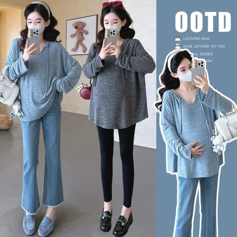 Stylish Pregnancy Hoodie Soft Cotton Component Relaxed Long Sleeve Shirt Suitable for Moms To Be With Large Design A2UB