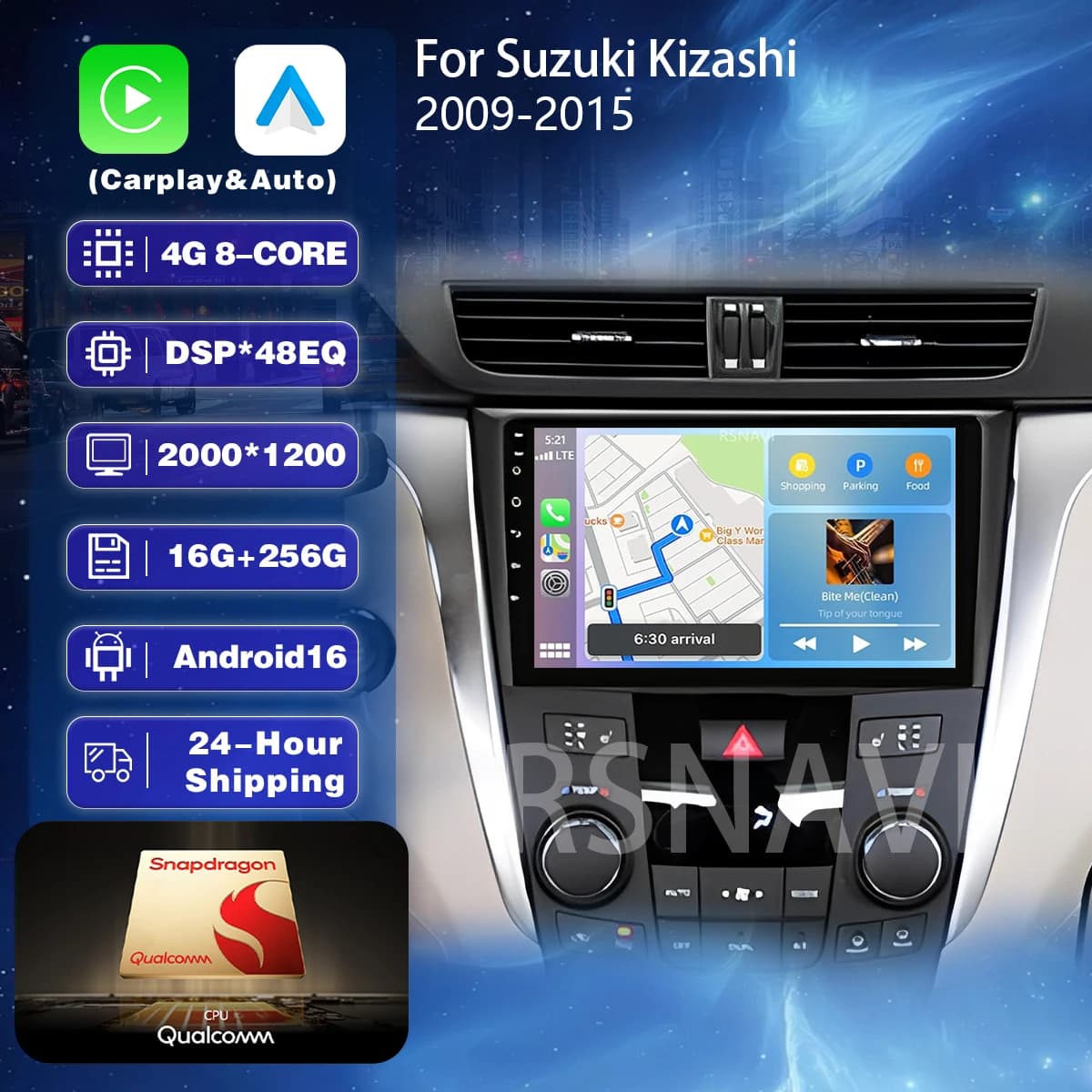 Autoradio Android 16 Plug and Play per Suzuki Kizashi 2009-2015 con Carplay, Schermo Qualcomm, Stereo Auto, Bluetooth e Telecamera 360