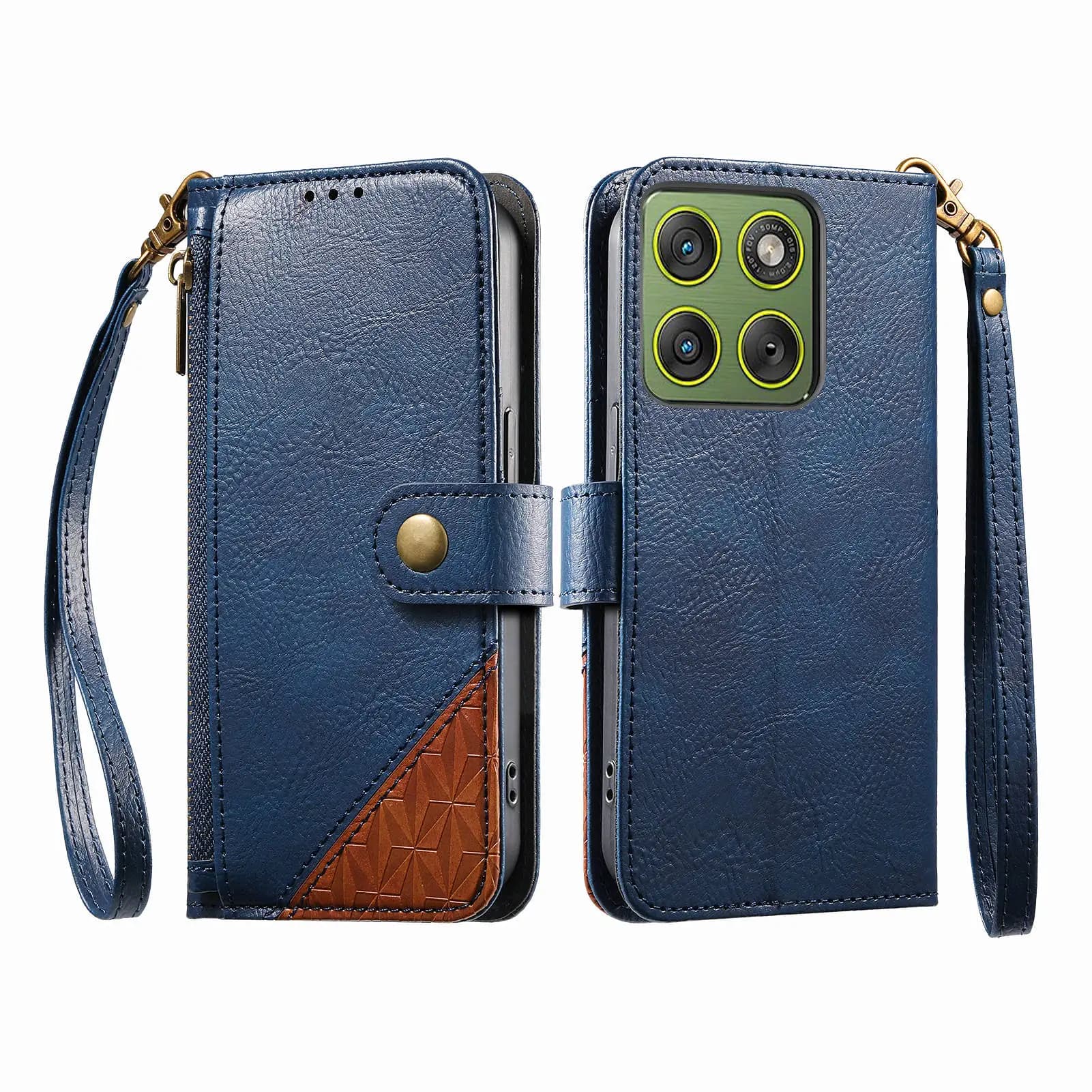 Leather wallet case color block with card slot, shockproof, for Motorola Moto G15 G Power Play Stylus 5G 2026 2025
