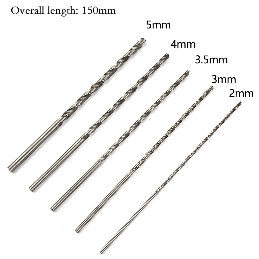 5Pcs Extra Long Drill Bit High Speed Steel Drill Bit Set 2mm/3mm/3.5mm/4mm/5mm Drill Bit For Electric Drills Power Tool