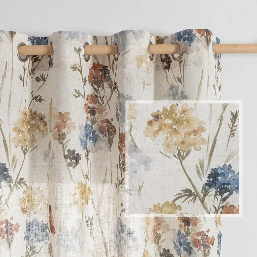 72 Pollici Floral Curtains for Living Room, Semi-transparent Linen, Filtranti la Luce, Privacy Protection, Read, Decorative, Rustic Style, Soft
