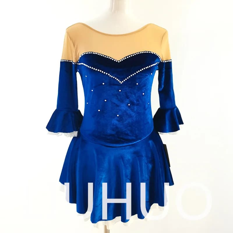 LIUHUO Vestito da Pattinaggio di Figura sul Ghiaccio Ragazze Donne Adolescenti Elastico Spandex Blu Velluto Competizione all'ingrosso