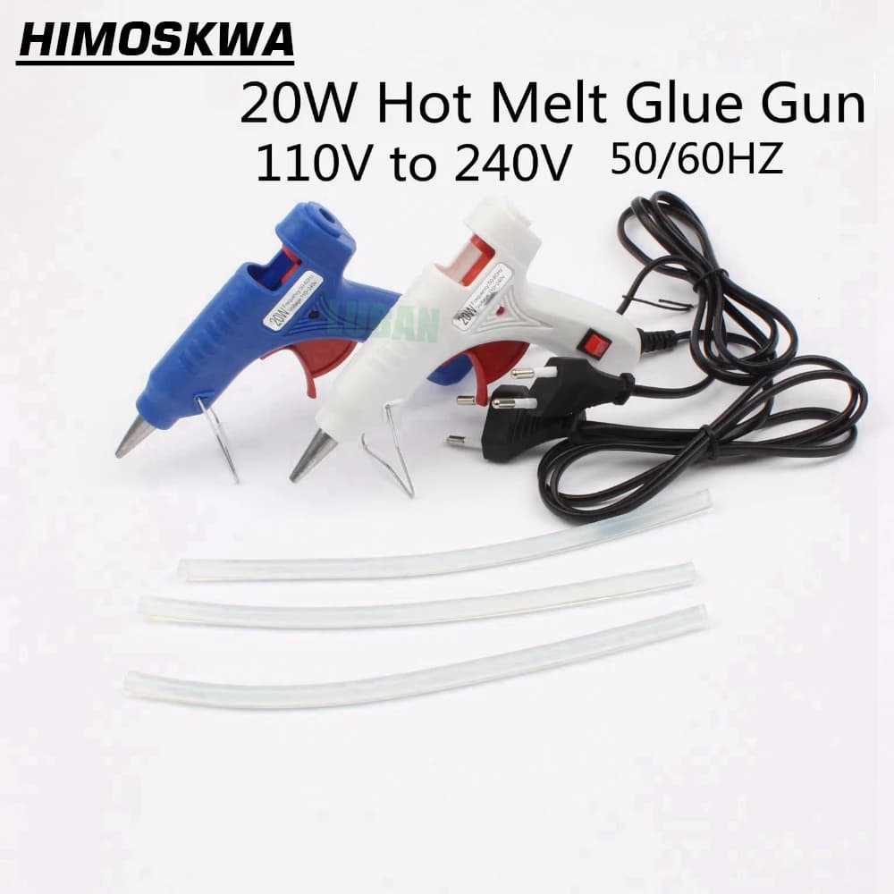Pistola per colla a caldo con spina UE/USA da 20 W con strumento per temperatura termica industriale da 3 pezzi 20 cm Blu bianco