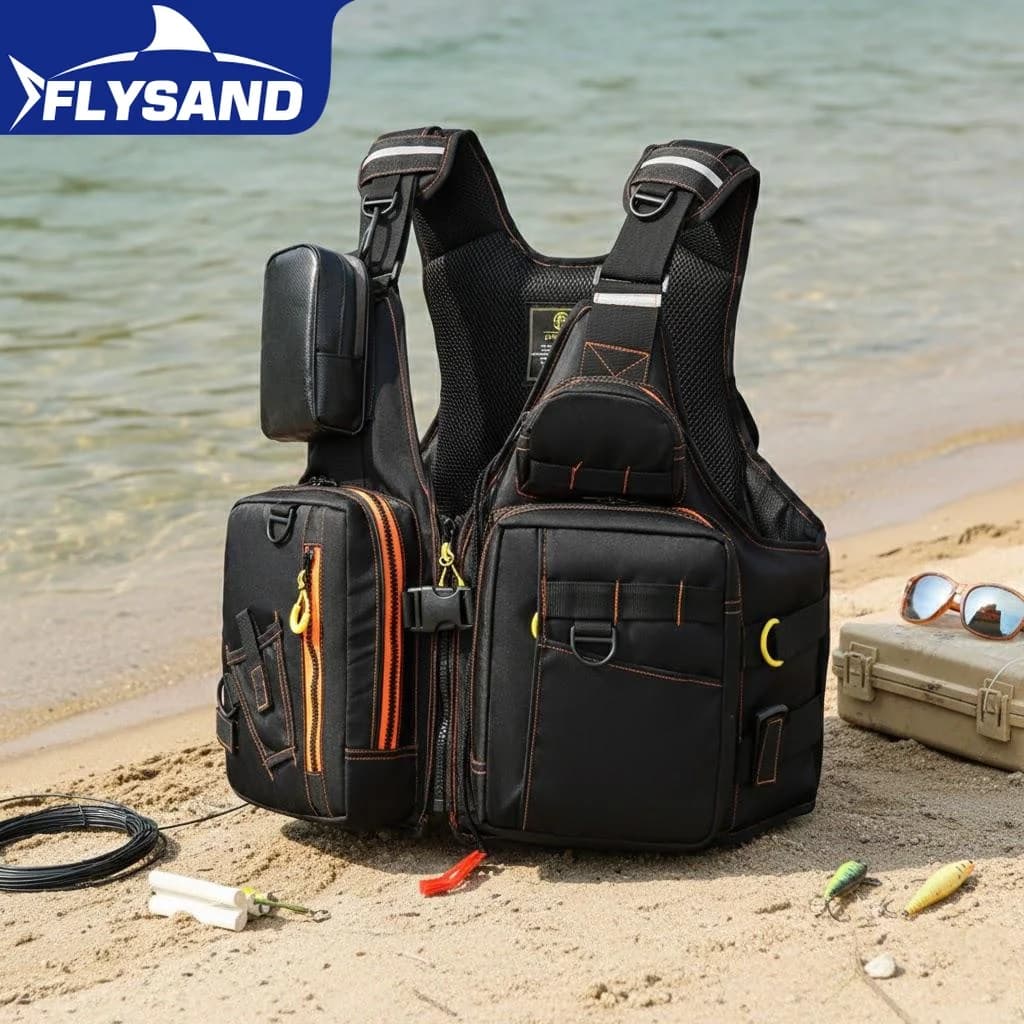 Gilet da Pesca Multifunzionale per Esterni, Giubbotto di Salvataggio con Tasche Multiple, Gilet di Sicurezza Galleggiante