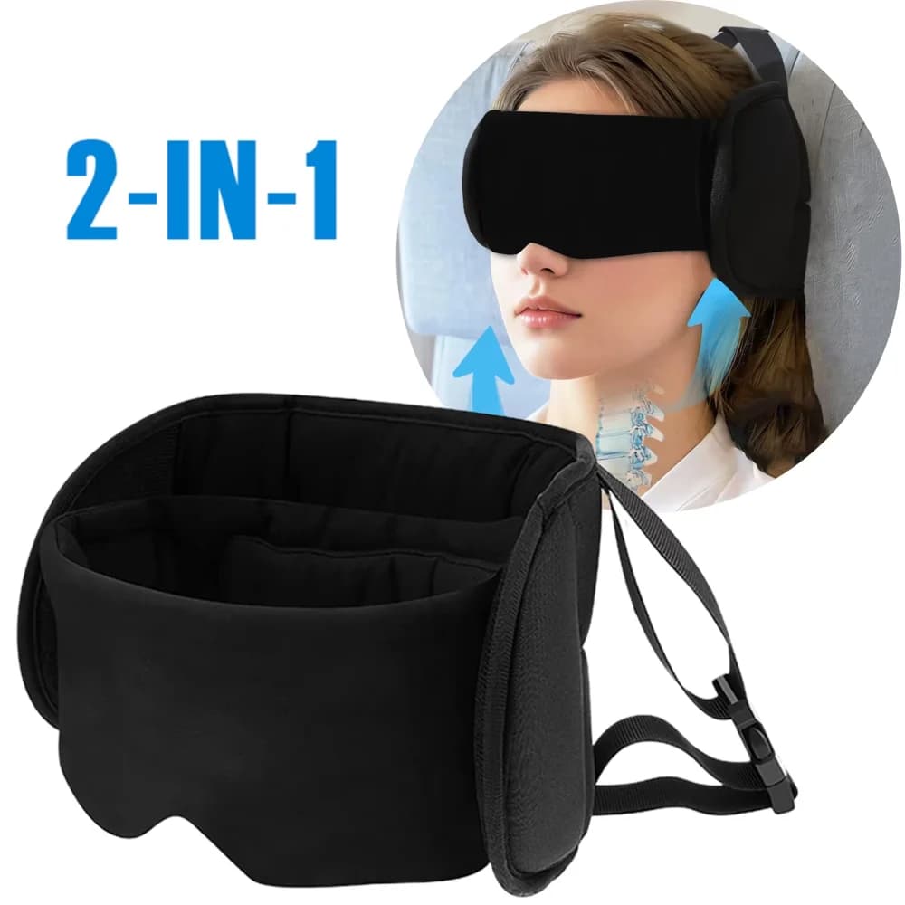2 in 1 Cotton Travel Pillow 360° Support Airplane Headrest with Eye Mask Reduce Fatigue Comfortable Massage Neck Sleeping Pillow