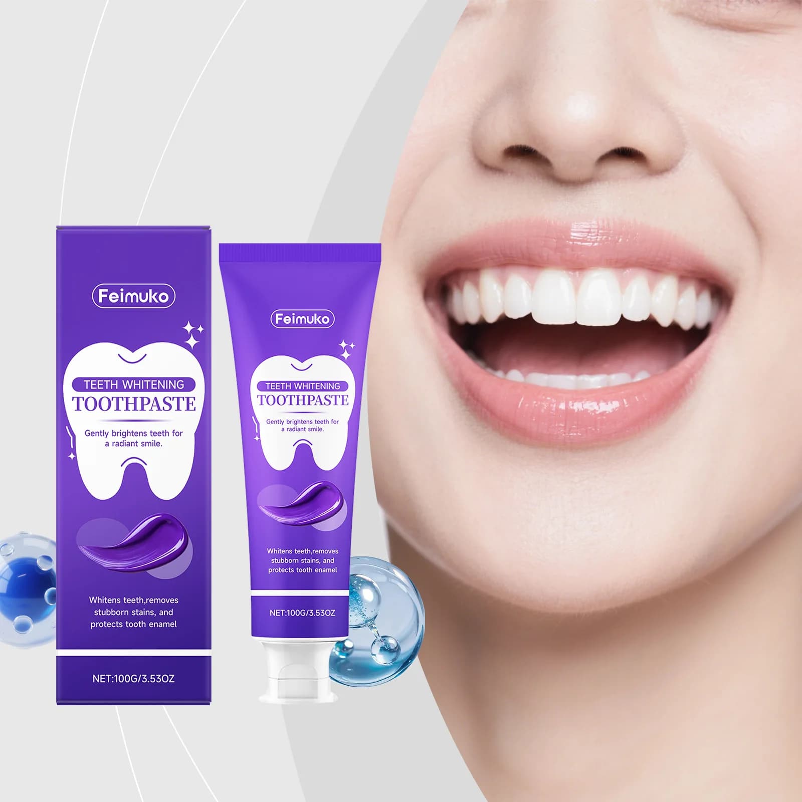 Feimuko Dentifricio Sbiancante Viola Prevenzione Alito Cattivo Rimozione Macchie Protezione Smalto Alito Fresco Cura Orale Quotidiana 100g