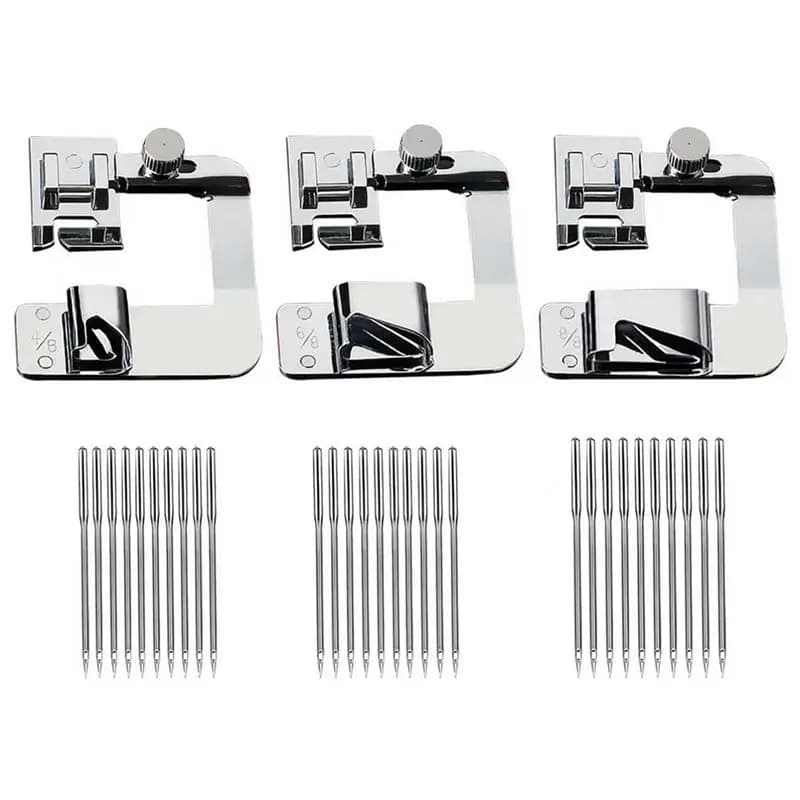 ~ A61Z Accessori per utensili per piedi per cucire per orlo-pressa per macchina da cucire 3 pezzi 3 dimensioni Strumenti per punti per orlatura larga 30 pezzi con aghi