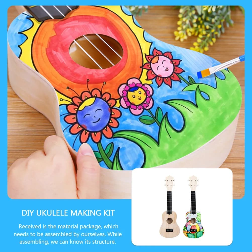 1Set DIY Ukulele Making Kit Wooden Material Package Creative Handcrafted Musical Instrument for Kids Improving Hands-on Skills