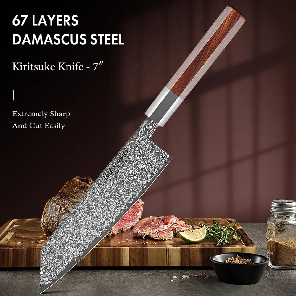 TURWHO 7 "coltello da cuoco Kiritsuke giapponese forgiato a mano 67 strati coltelli da cucina in acciaio di damasco Sharp Cleaver Utility utensili da cucina