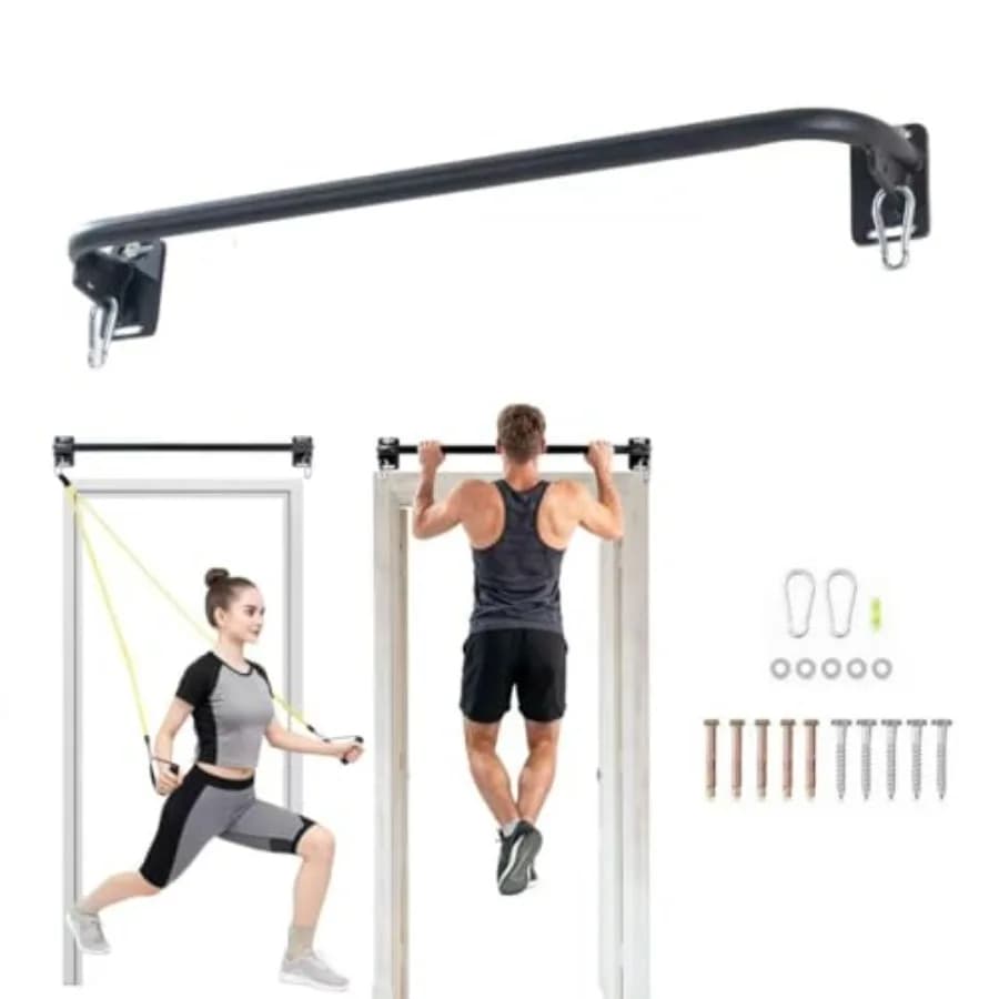 Wall-mounted beam bar for heavy duty with 8 mm thick steel plates and home gym resistant carabiner, garage and indoor training