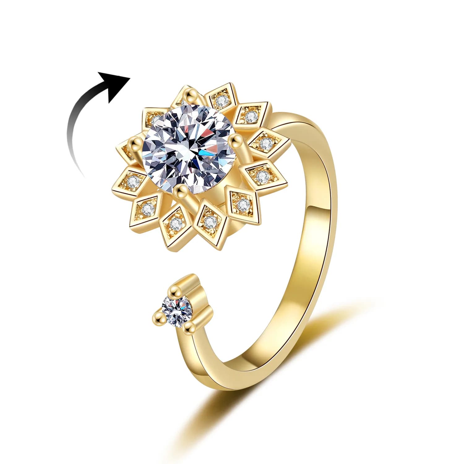 Nuovi Anelli Girevoli a Forma di Girasole con Zirconia, Anello Aperto Regolabile Rotante, Gioielli Antistress per Donna, Bigiotteria alla Moda