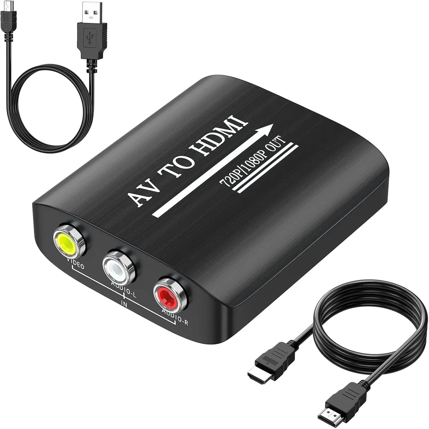 Convertitore da RCA a HDMI, Adattatore AV a HDMI con Cavo HDMI per PS2, PS3, Xbox, Wii, VCR, DVD