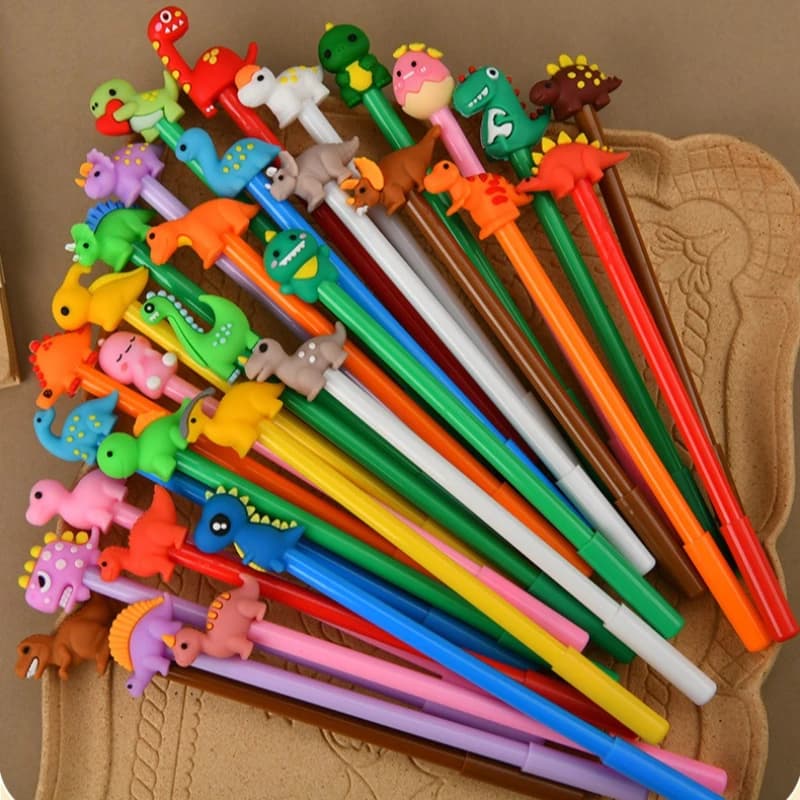 5-35PCS Plastic Gel Pen Cartoon Dinosaur Soft Rubber Head 3D Animal Cute Stationery for Students School Office Gift