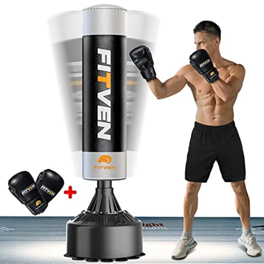 Self-supporting boxing bag with Boxing Gloves, Kickboxing Peasant Bag with Suction Cup Base for Adult Men Red