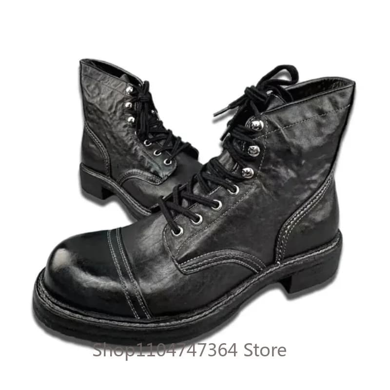 Stivaletti da uomo di lusso in vera pelle con punta grande scarpe da lavoro vintage stivali da moto da trekking fatti a mano antiscivolo resistenti all'usura