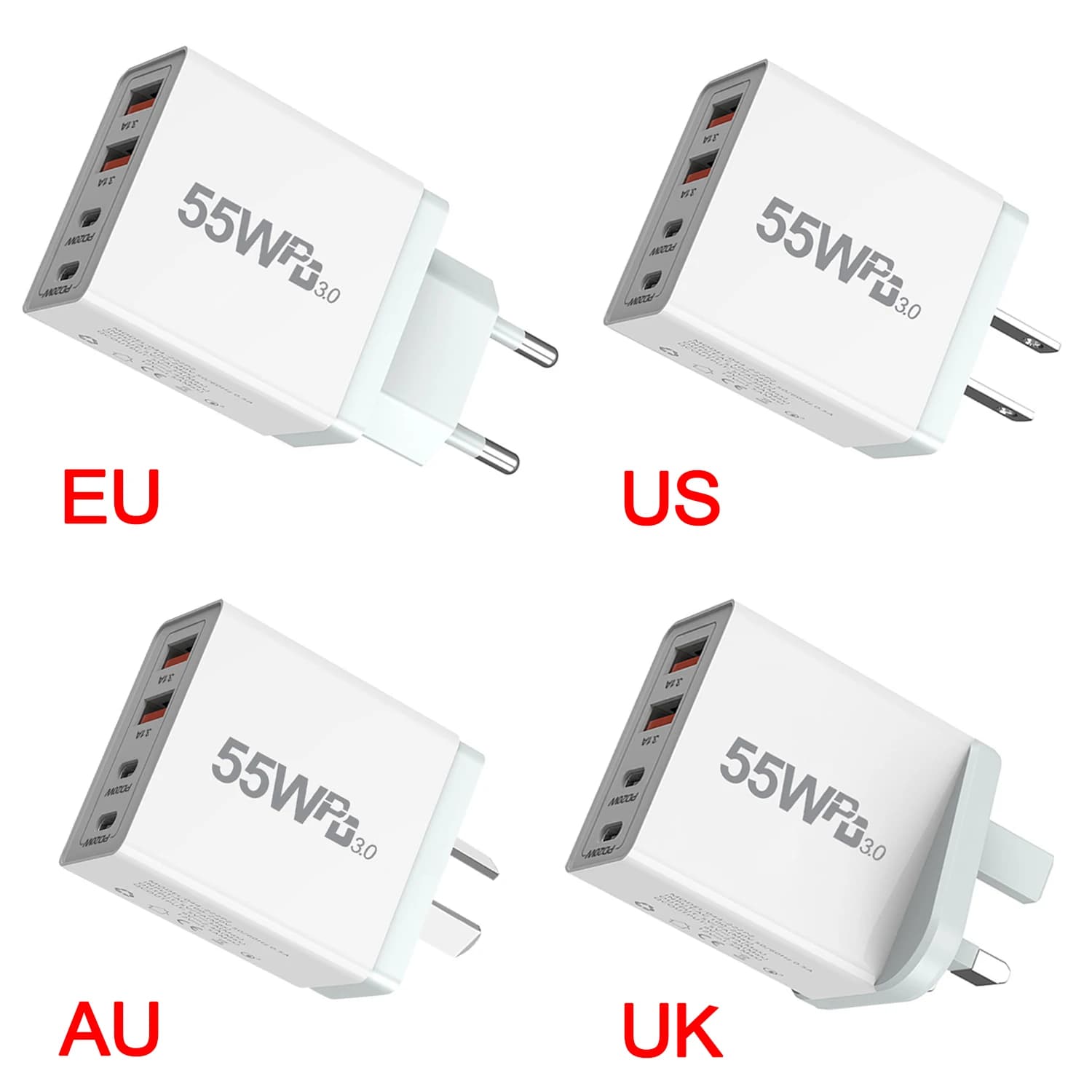 EU/AU/UK/US Plug USB Charger Type C Fast Charge Mobile Phone Adapter For iPhone Xiaomi Huawei Quick Charger Wall Charger 4 Ports