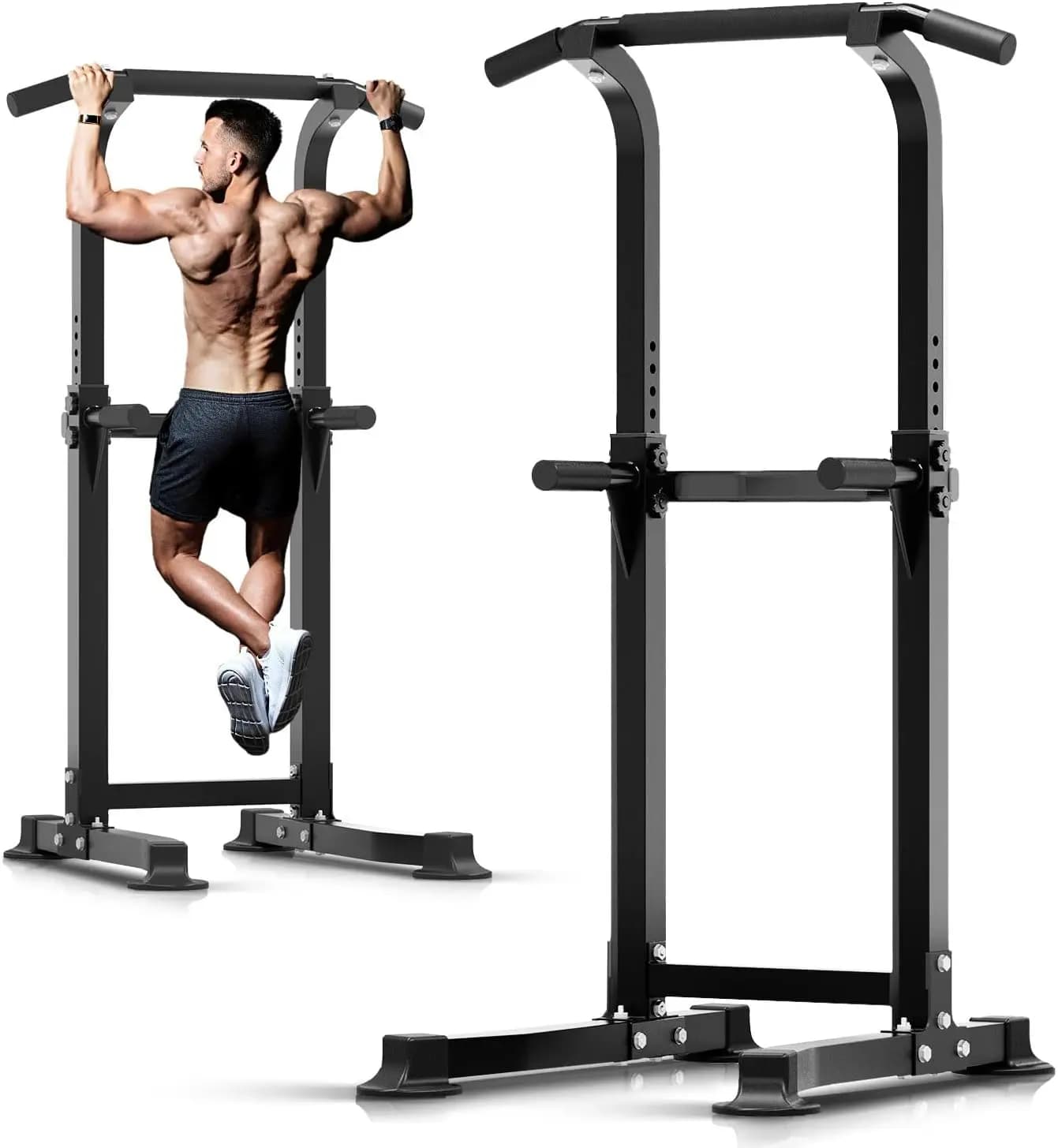 Height adjustable traction bar with dip station and squat rack for home training, self-supporting traction bar