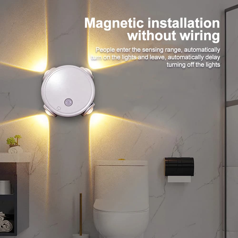 Luce notturna sfumata RGB intelligente 4 LED Sensore di movimento magnetico Lampada da parete ricaricabile Lampada da armadio per camera da letto Lampada da scala