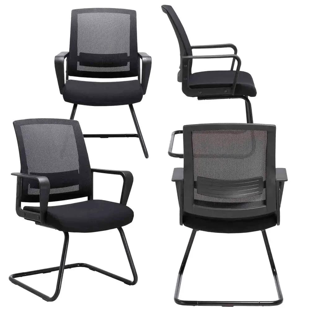 Sedie per Sala Conferenze e Sala d'Attesa con Supporto Lombare e Schienale Medio in Rete Serie Space Air Grid Nero Confezione da 4