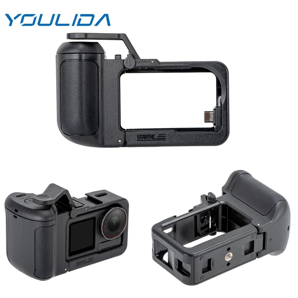 For DJI Action 5 Pro Extension Battery Grip Photography Street Manopole Expansion Frame Rabbit cage For DJI Action 4 3 Camera