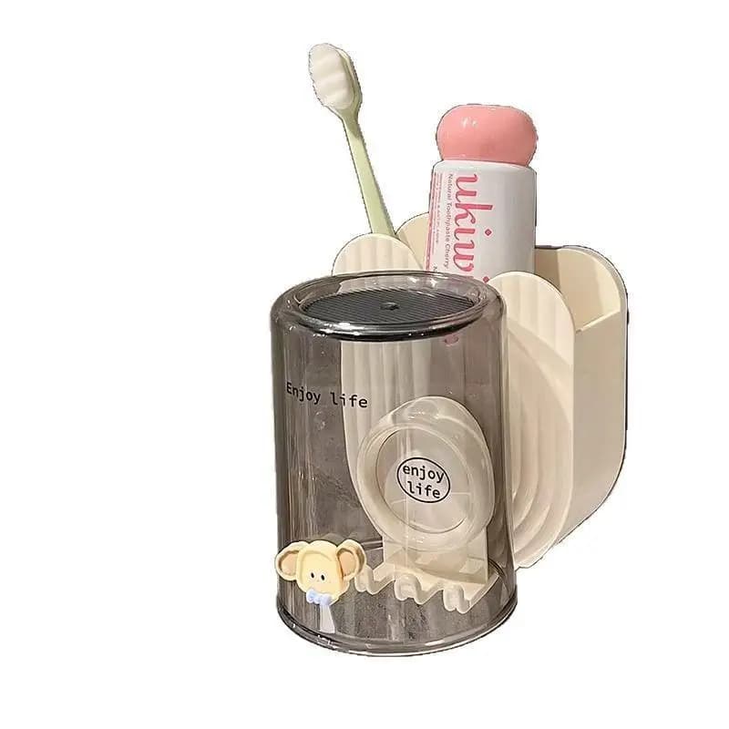 Household Bathroom Toothpaste Toothbrush Storage Rack 1 Pc Wall Mount Holder With Cup For Washroom Daily Washing Organizer