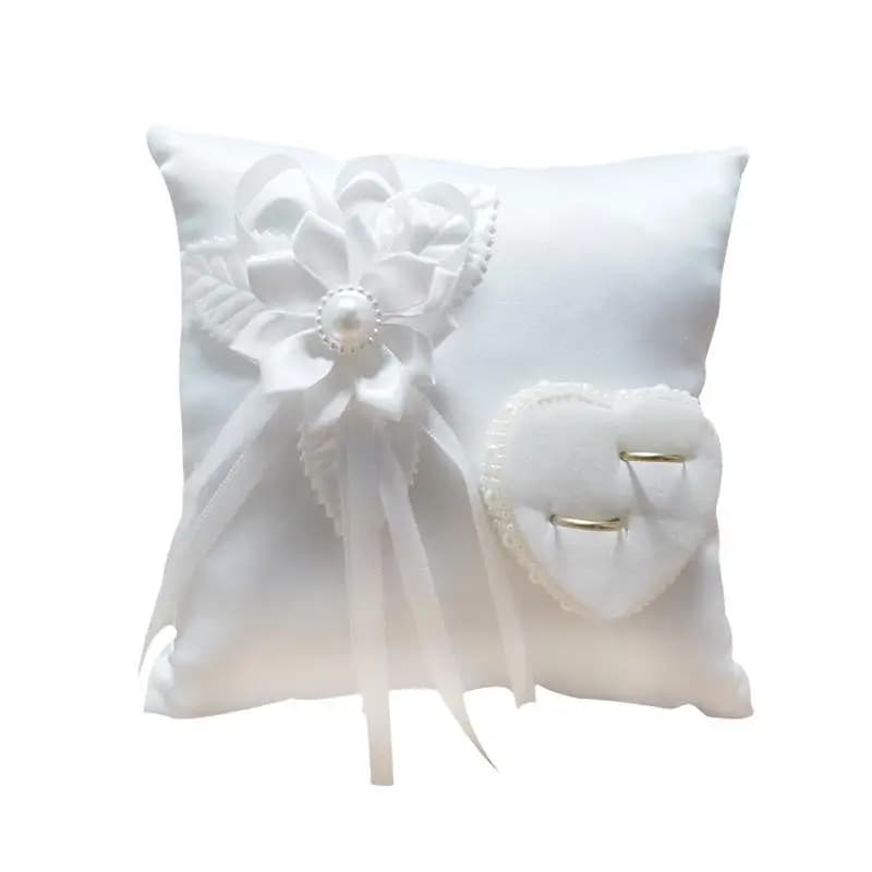 Cuscino per fedi nuziali Porta fedi nuziali romantici europei Cuscino a forma di cuore Cuscino a nastro fatto a mano Decor per la cerimonia nuziale