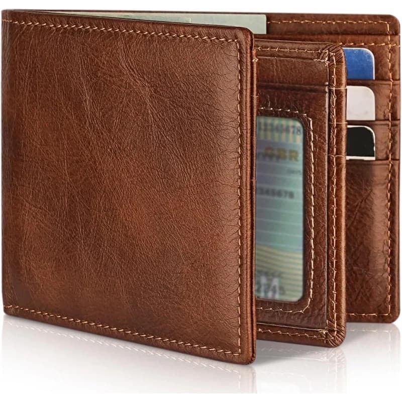 Portafoglio da uomo Portafoglio bifold in vera pelle con blocco RFID per uomo con 1 finestra identificativa 13 porta carte 2 tasche contanti 1 confezione regalo