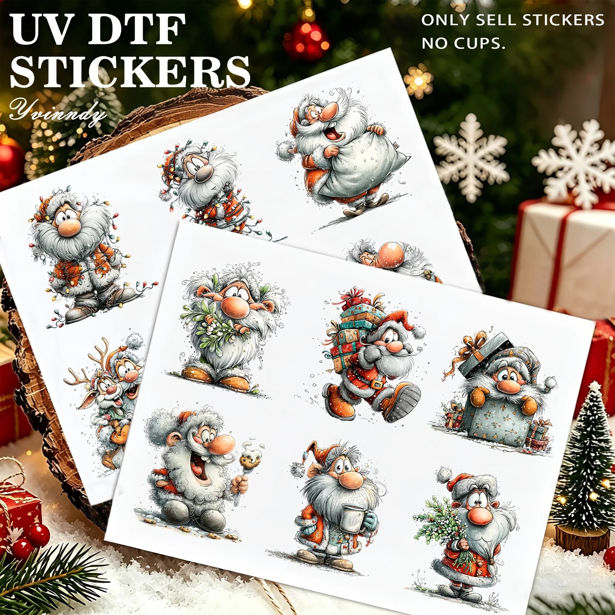 12PCS/Set Of Chibi Santa Claus Designs Made With Waterproof Durable High-quality UV DTF Transfer Stickers (NO Cup)