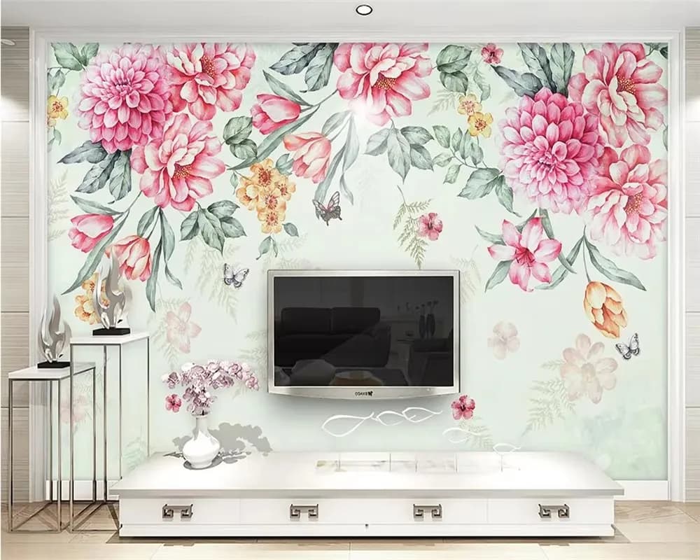 Carta da parati personalizzata piccole piante moderne fresche fiori farfalla pastorale TV sfondo soggiorno camera da letto carta da parati 3d