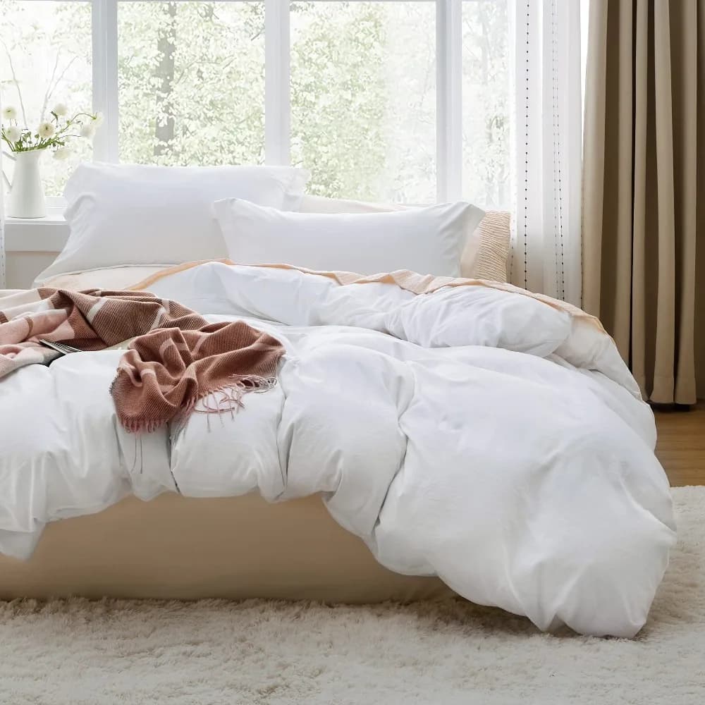 Copripiumino bianco Bedsure Queen Size - Set biancheria da letto extra morbida prelavata da 3 pezzi, trapunta non inclusa