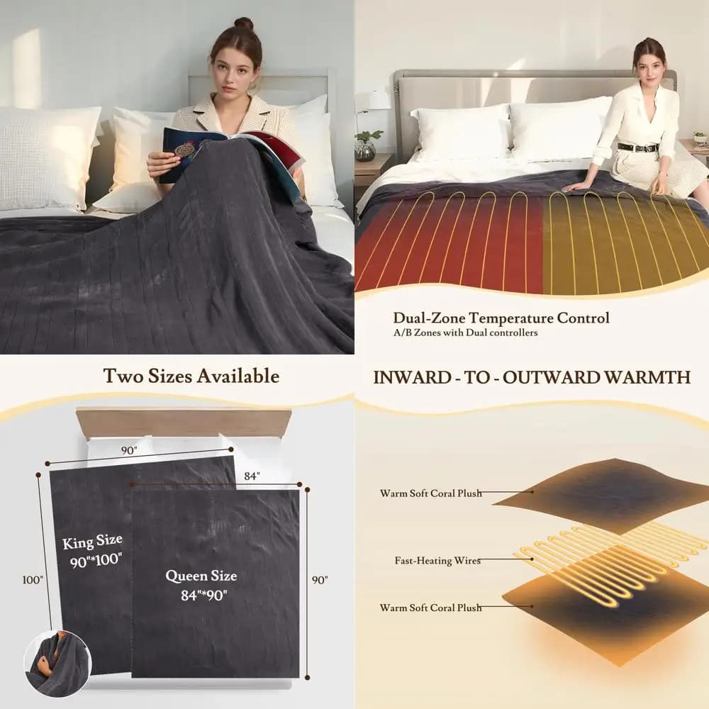 Coperta elettrica Queen Size 84x90 - 4 livelli di calore, doppi controlli, spegnimento automatico, morbido pile corallo con protezione da surriscaldamento, Dar