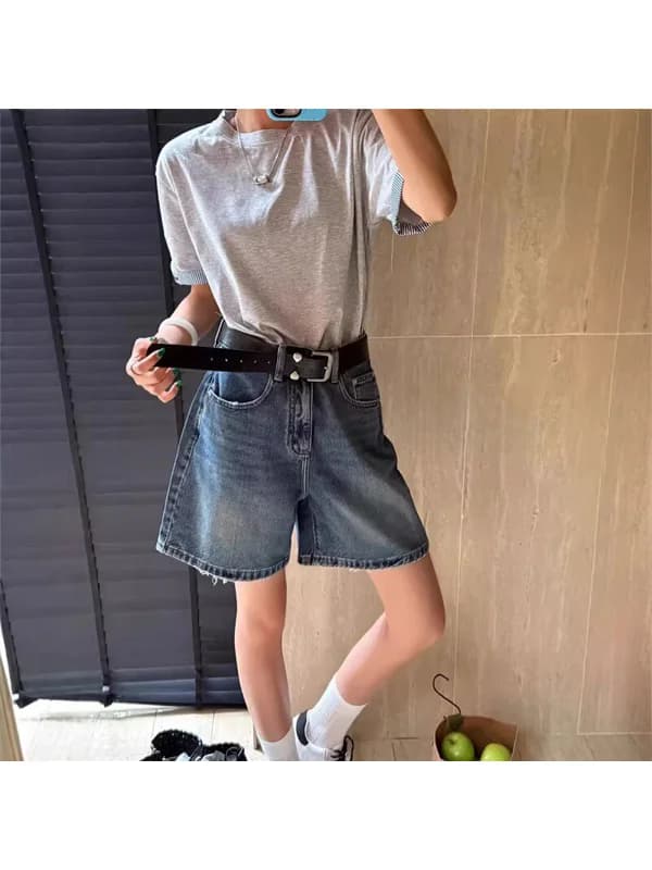 High Waist Wide Leg Jeans Shorts Women's Summer Thin High Waist Slim A-Line Hot Pants plus Size Ladies Cleanfit Denim Shorts