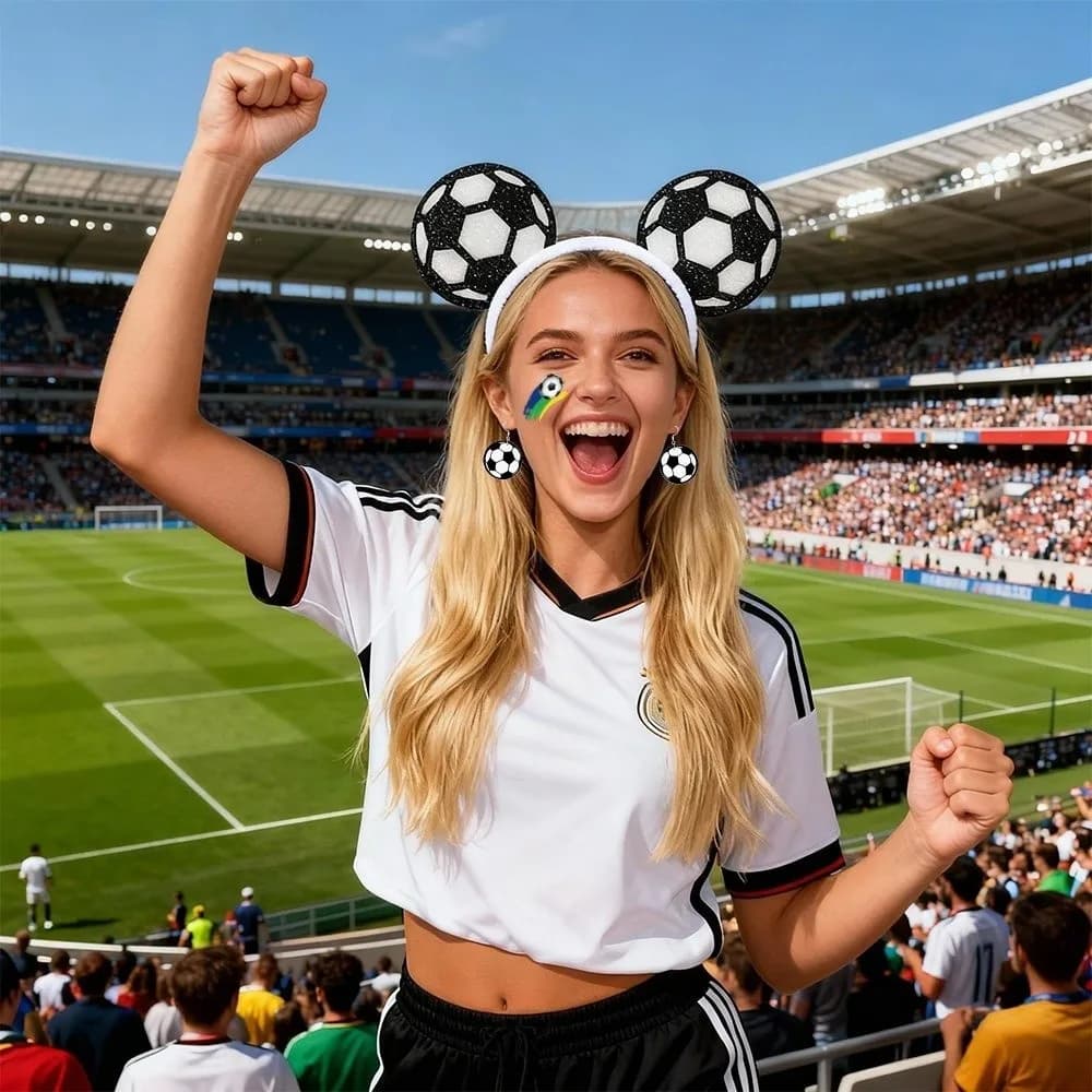 Set da 3 Pezzi Edizione 2026: Fascia per Capelli a Tema Calcio, Orecchini e Adesivi per Tifosi di Calcio