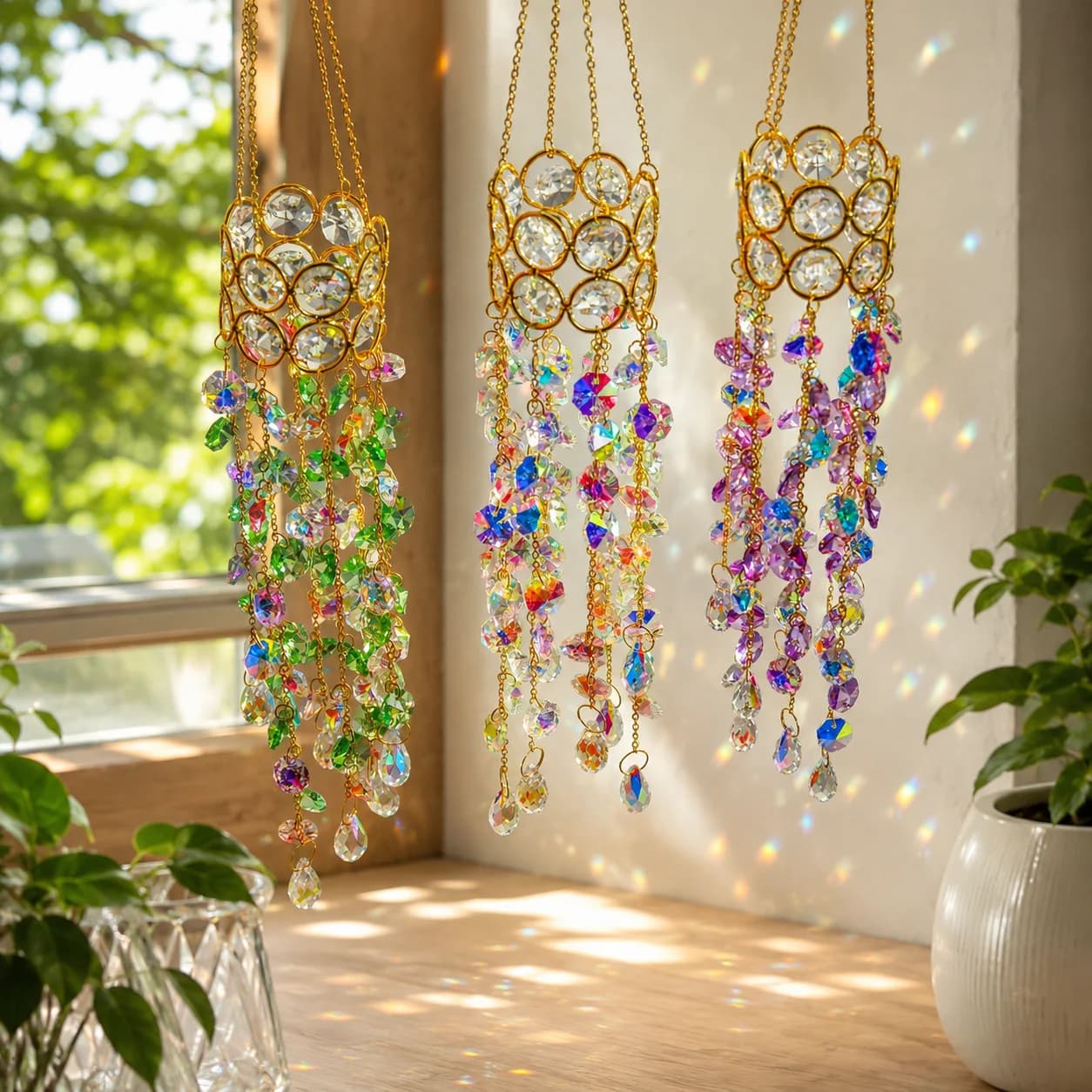 Decorative Crystal Suncatcher Wind Chime Rainbow Maker Hanging Prism Pendant Indoor Outdoor Garden Window Home Decoration Gift