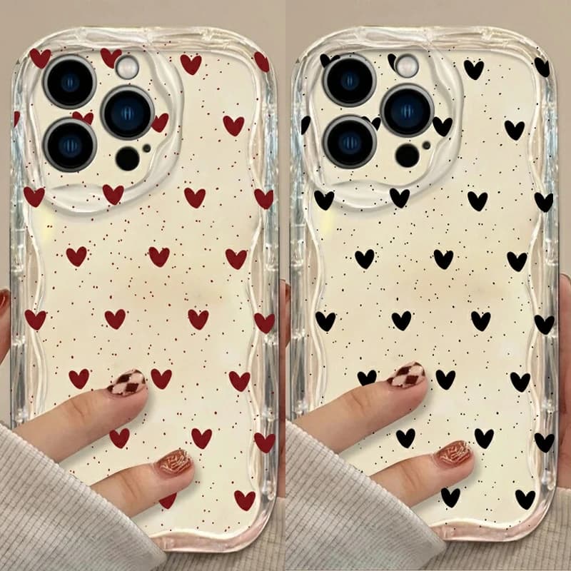 Custodia per Telefono Xiaomi Redmi Note 14 12 13 Pro Plus 12S 11 11S Redmi 15C 15 A5 13C 14C 12C A3 in Silicone con Bordo Ondulato e Cuore