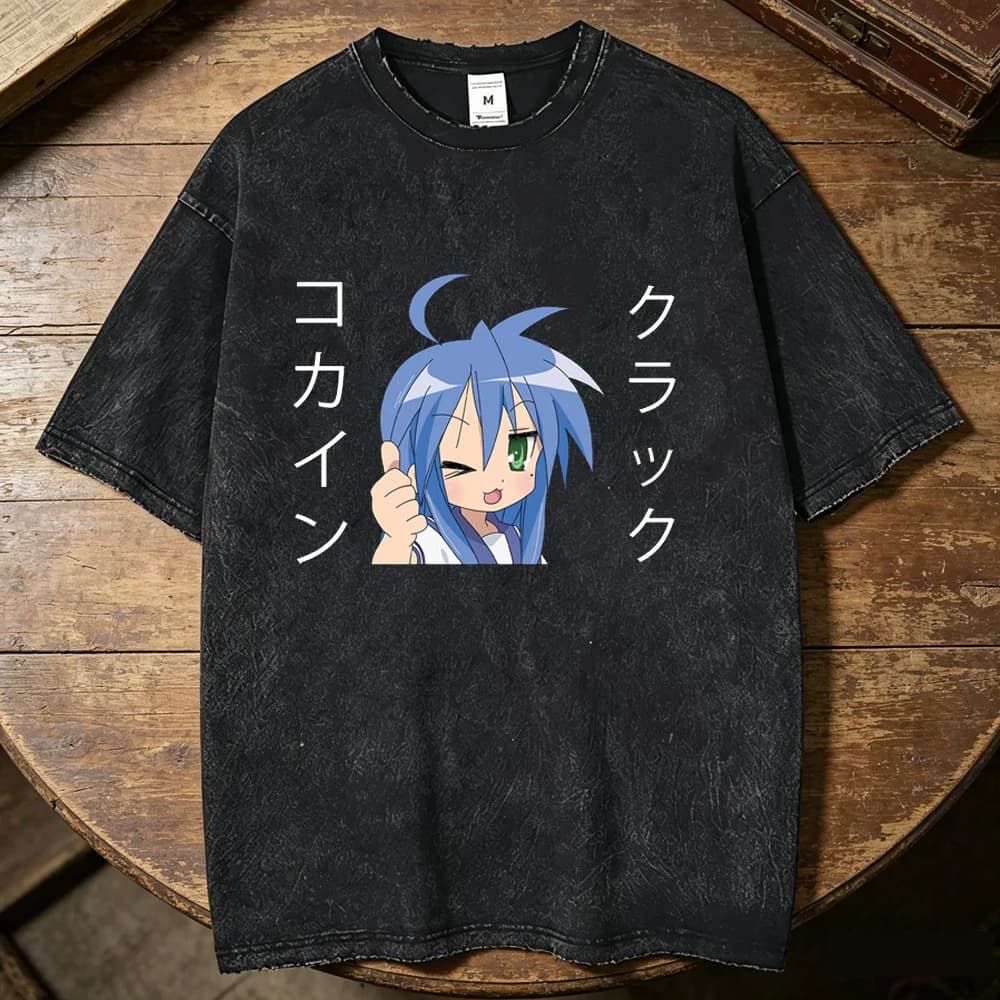 Lucky Star Otaku Vintage Washed cotton tshirt teen Retro Classic anime Pop Culture t-shirt 2000s kawaii 2000s Graphic Breathable