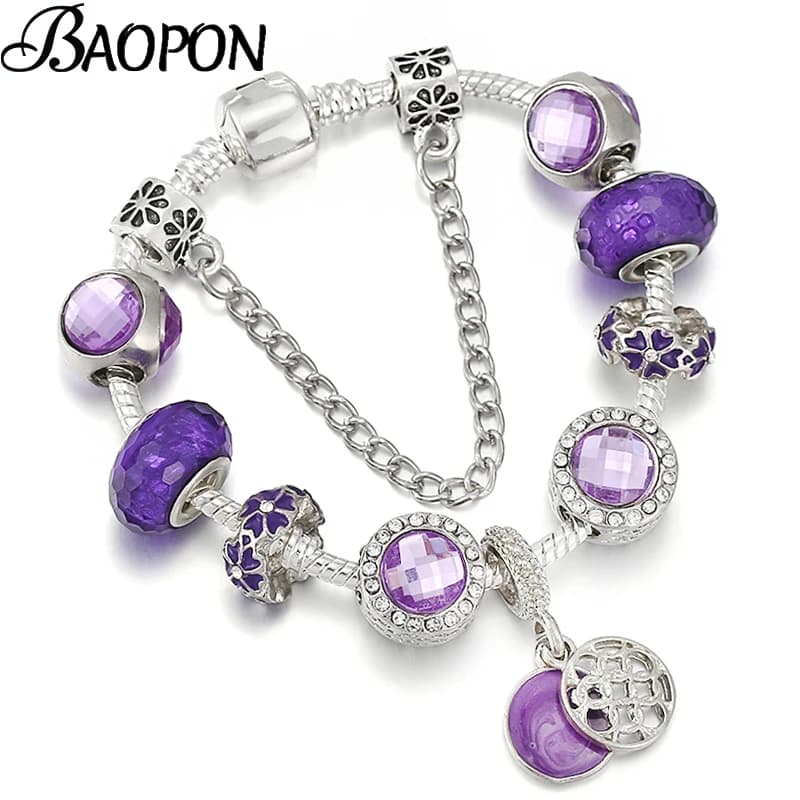 Romantic Purple Color Charm Bracelet With Dreamcatcher Pendant Maple Leaf Beads Bracelets For Women Men DIY Jewelry Gift