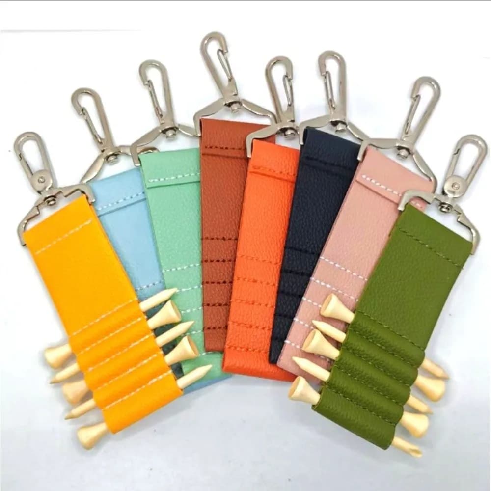 Large Capacity Golf Tee Holder Anti-Loss Clip PU Leather Keychain Pouch Portable Golf Tee Organizer Golf Accessories