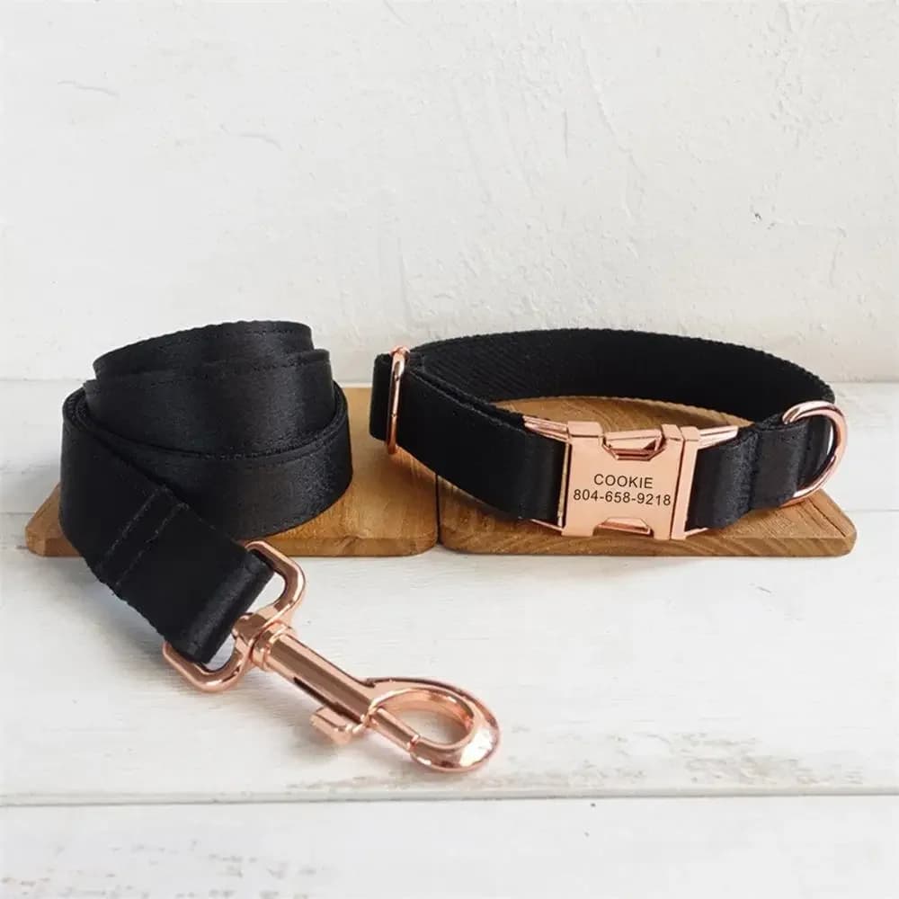 Collare per animali domestici personalizzato Targhetta identificativa personalizzata Tag regolabile in fibra nera con fibbia rossa rosa Collari per cani e gatti Guinzaglio in piombo