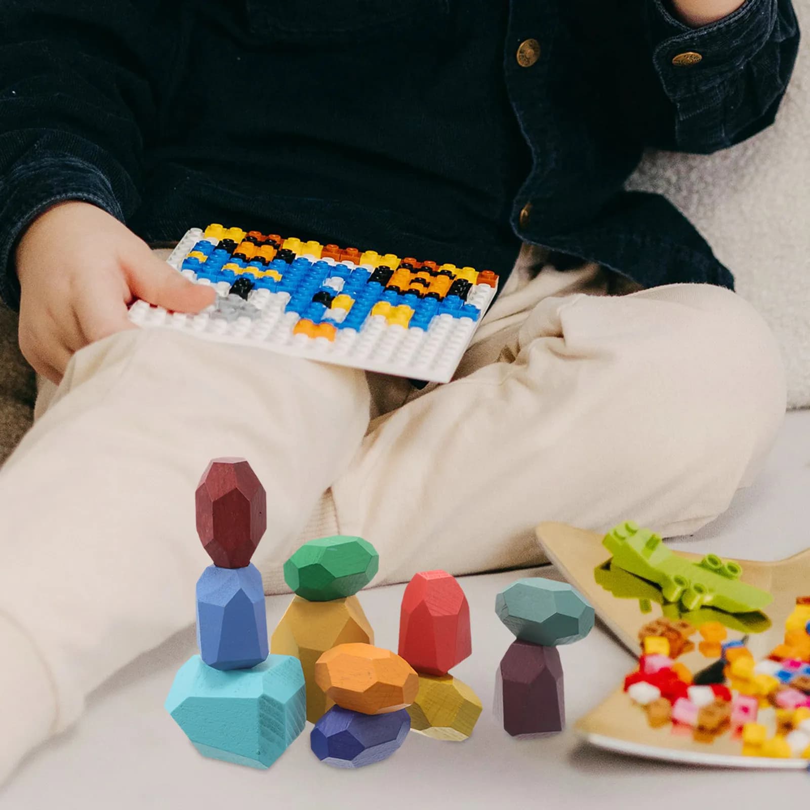 1 set di blocchi impilabili in legno, forma irregolare, impilamento in equilibrio, giocattolo educativo, blocco da costruzione, apprendimento precoce