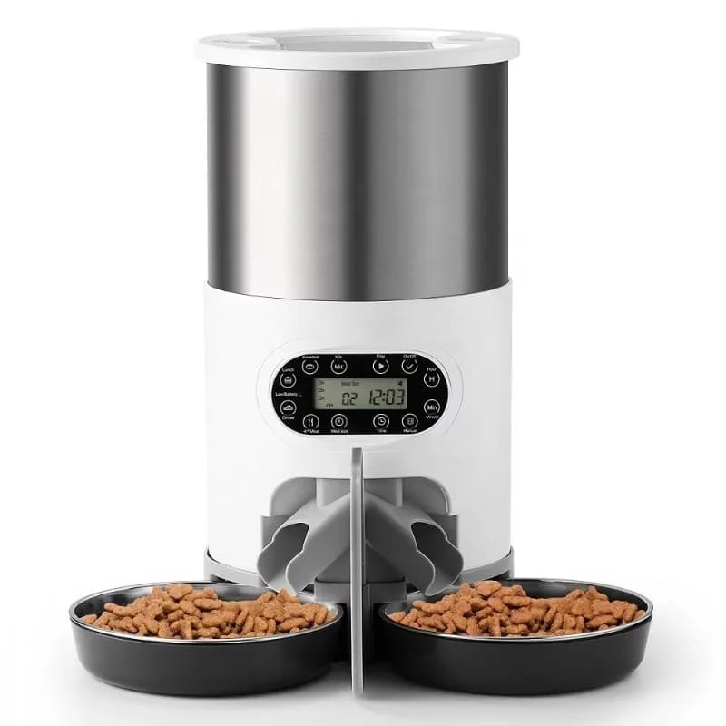 New 4.5L Automatic Double Bowl Timed Cat Food Dispenser for Multiple Pets