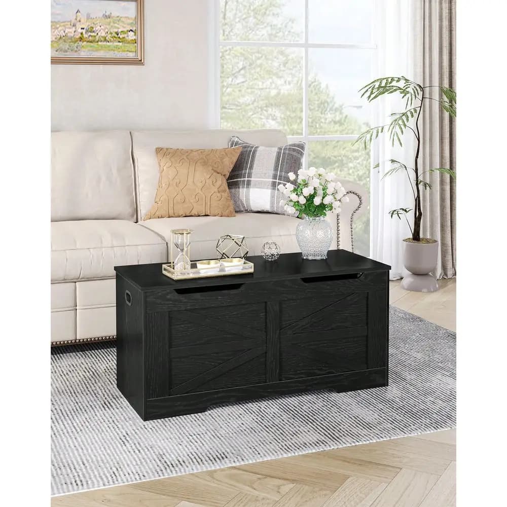 Baule portaoggetti 39.4, Baule portaoggetti extra large con 2 cerniere, Panca in legno, Baule portaoggetti con apertura a sollevamento, Panca porta scarpe per ingresso