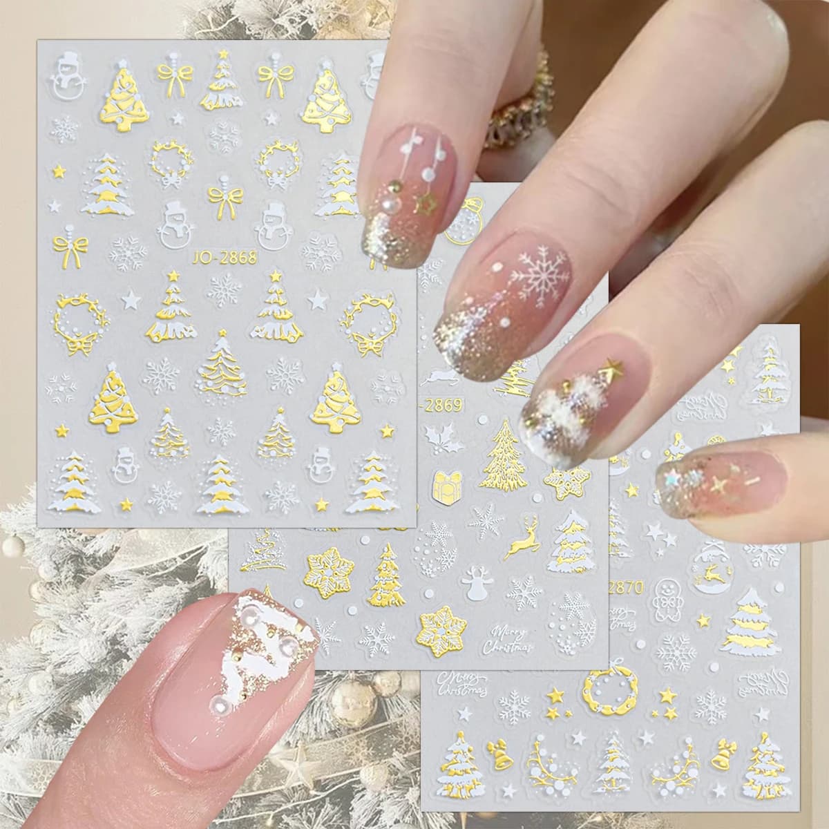 3/6 fogli adesivi per unghie natalizi oro bianco fiocco di neve albero di Natale stella autoadesivi decalcomanie per nail art per manicure invernale
