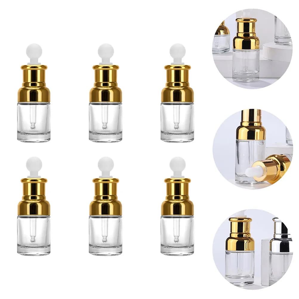 6Pcs Glass Dropper Bottle Set Fashion Chic Design Refillable Lightweight Compact for Essential Oil Perfume Aromatherapy Oil 30Ml