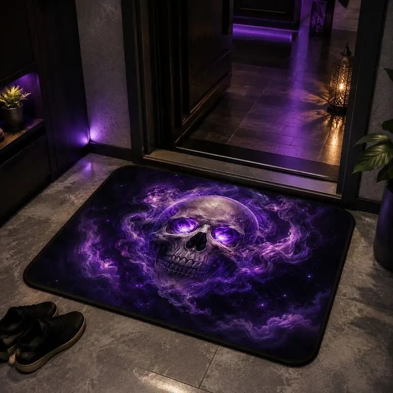 VIKAMA Purple Flame Nebula Skeleton Carpet Cyberpunk Style Entrance Hall Floor Mat Bedside Decoration Wear resistant Foot Mat